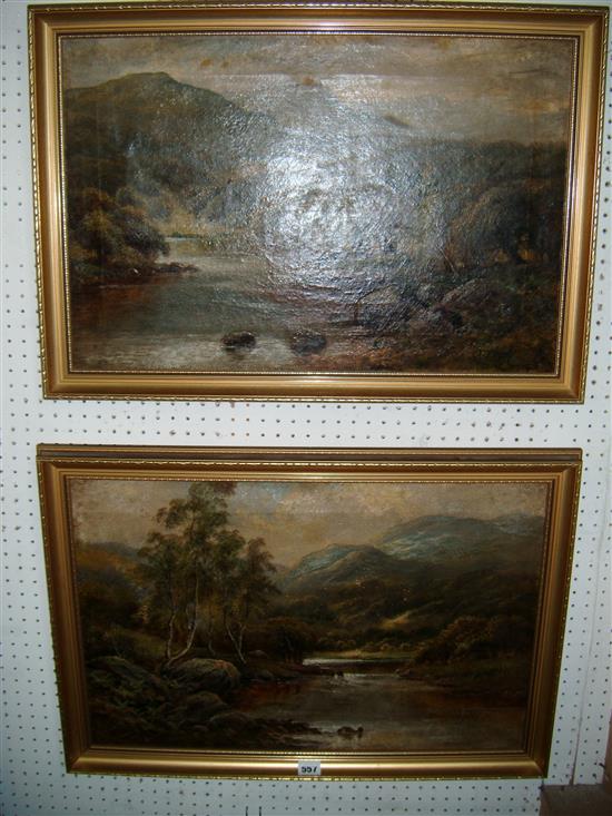 Octavius Thomas Clark oil on canvas, Scottish river landscape and companion piece, a pair